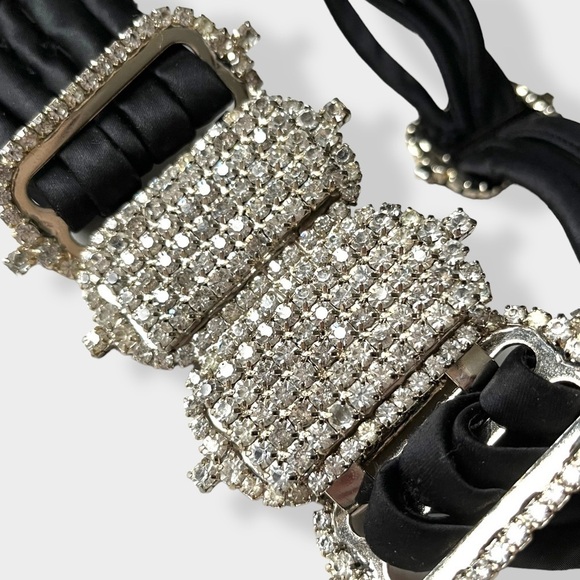 William deLillo Vintage 70s Satin Rhinestone Belt Statement Designer Couture - Picture 5 of 14